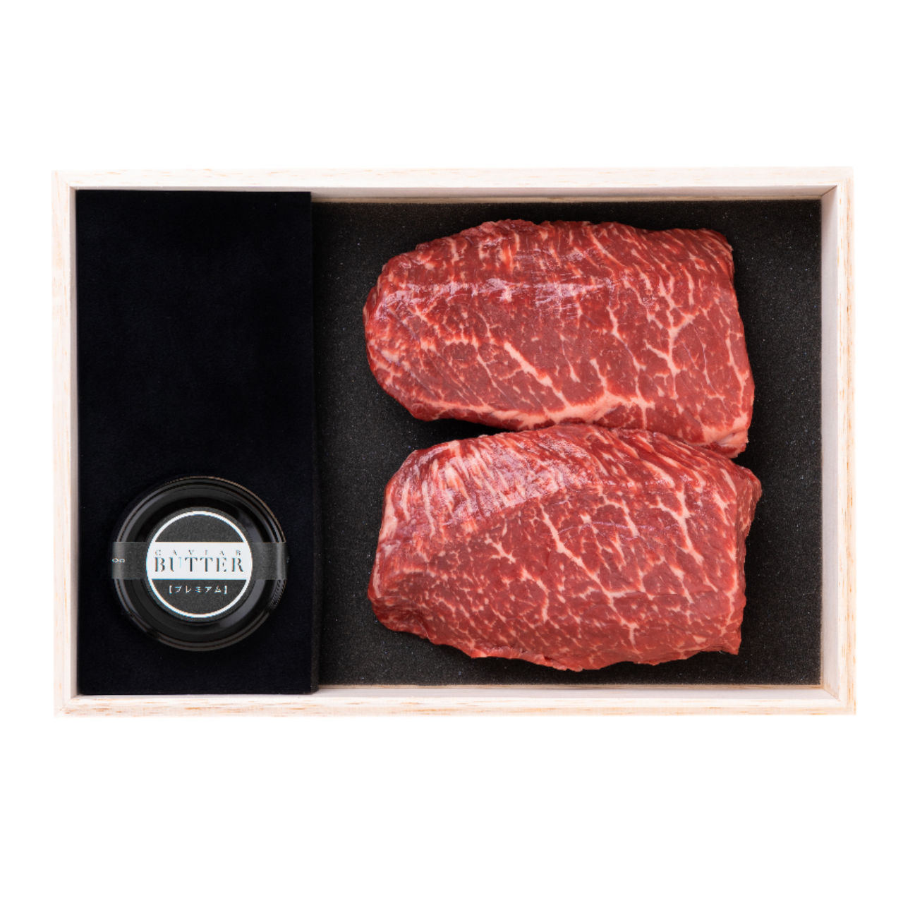 千屋牛ステーキセット モモＣ｜千屋牛ステーキ（モモ）肉300gと新見キャビアバター（プレミアム）のセット