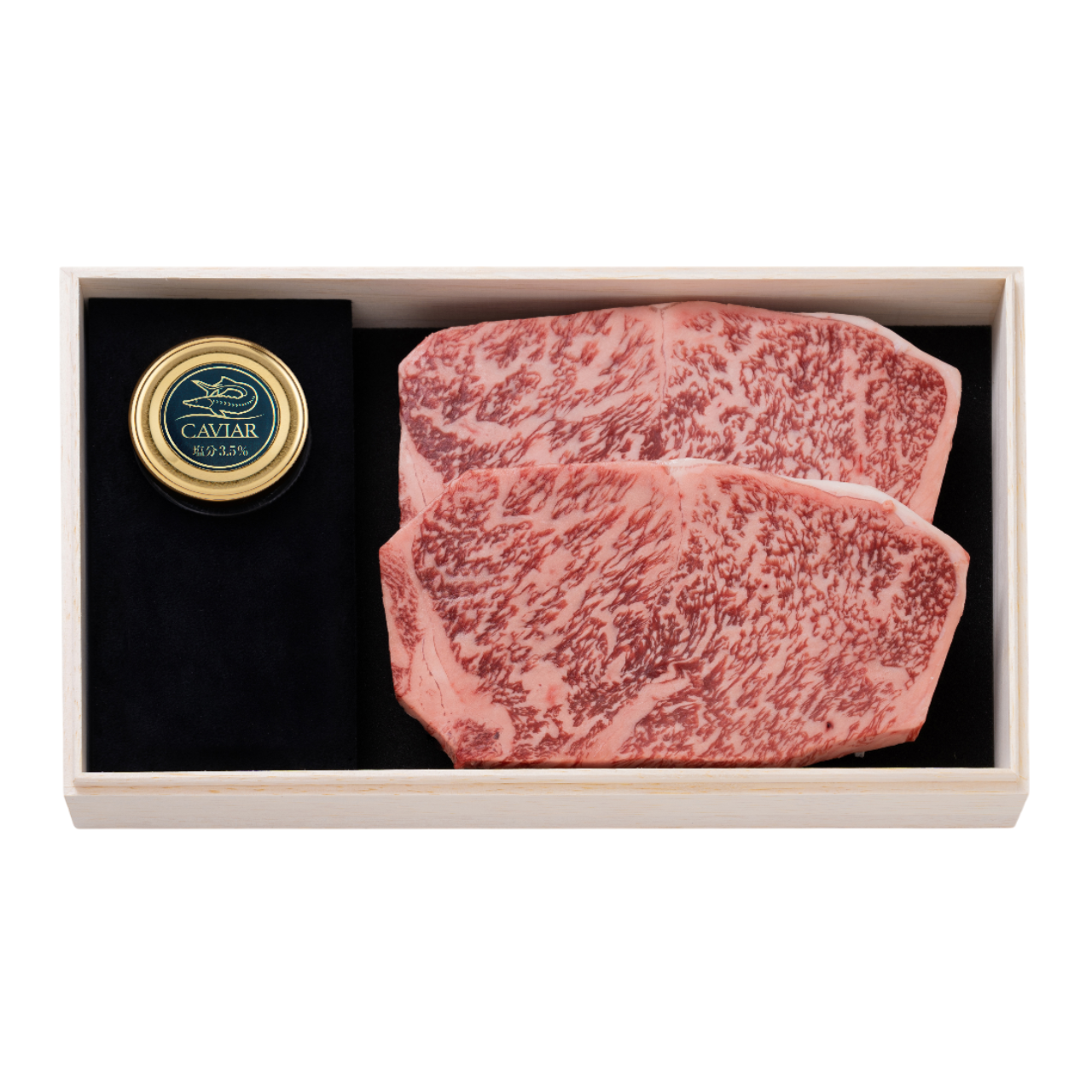 千屋牛ステーキセット サーロインＢ｜千屋牛ステーキ（サーロイン）肉200g×2と新見フレッシュキャビアのセット