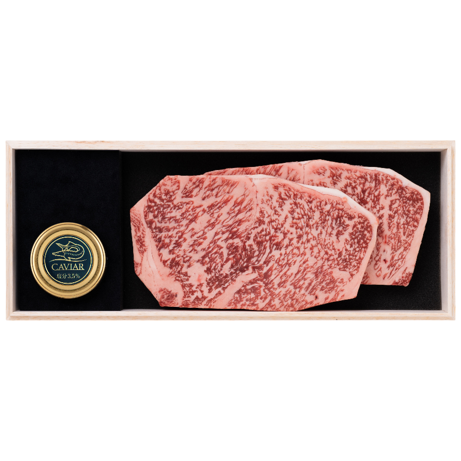 千屋牛ステーキセット サーロインＢ｜千屋牛ステーキ（サーロイン）肉200g×2と新見フレッシュキャビアのセット